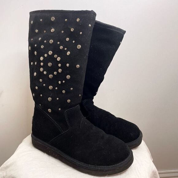 UGG Classic Rock Star Stud Tall Leather Sheepskin Shearling Winter Boots Black 7 - Picture 12 of 12